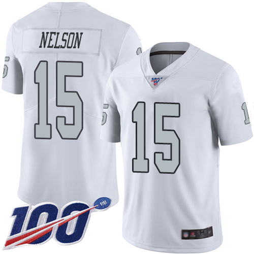 Men Oakland Raiders Limited White J  J  Nelson Jersey NFL Football #15 100th Season Rush Vapor Jersey